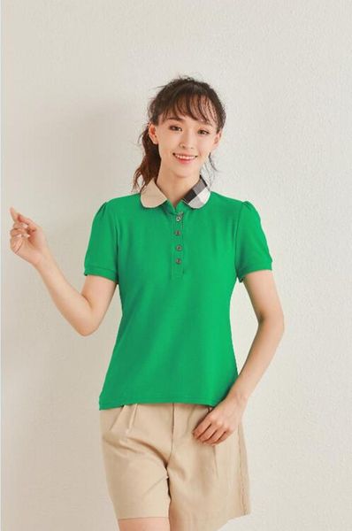 

women's t-shirt fashion plaid lapel sports t-shirts clothes short-sleeved 2021 female cotton tees size s-xxl, White