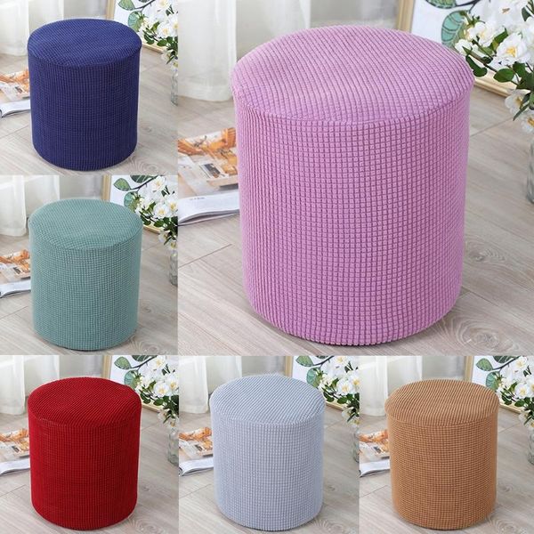 

chair covers modern round ottoman slipcover waffle textured jacquard solid color stretch velvet footstool footrest protector with