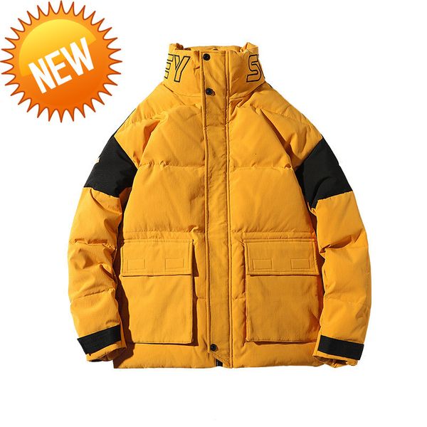 

2021 men winter solid color 90% white duck down jacket stand collar warm coat casual thicken letter printing parkas, Black
