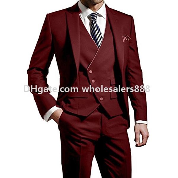 

men's suits & blazers custom made groomsmen peak lapel groom tuxedos wine men wedding/prom/dinner man blazer(jacket+pants+tie+vest, White;black