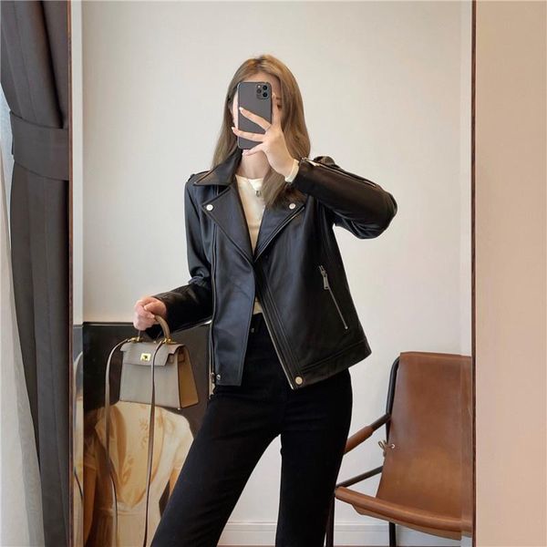 

women's jackets original 1000 + locomotive leather short coat autumn wt5282, Black;brown