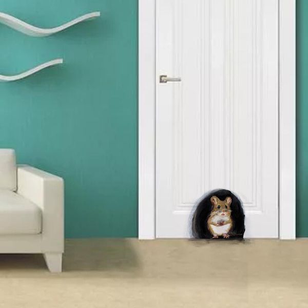 

wall stickers 3d creative miniature mouse hole decal mural unique indoor outdoor decoration animal art