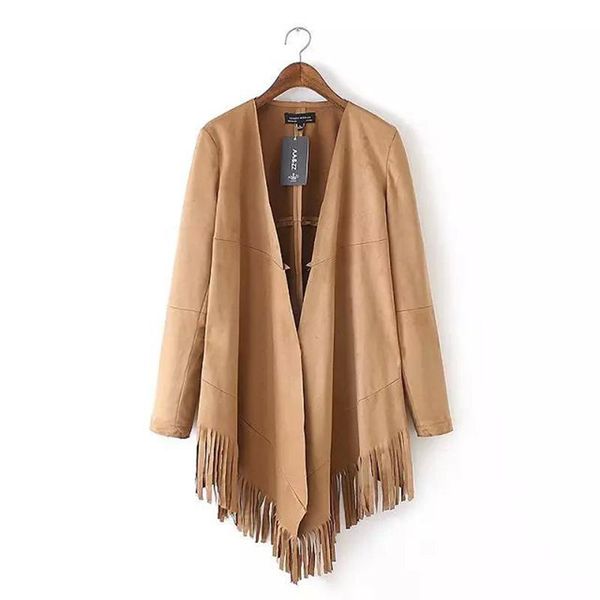 

women's jackets women's fashion basic button pockets tassel suede bomber winter coats brown outerwear, Black;brown