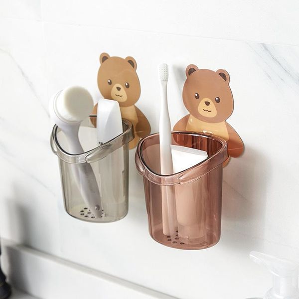 

toothbrush holders wall-mounted bear cup holder rack punching bathroom toothpaste