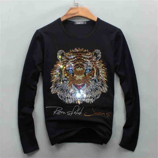 

men's t-shirts t shirts long sleeved t-shirt tiger head slim bottoming tshirt male thin d k42o, White;black