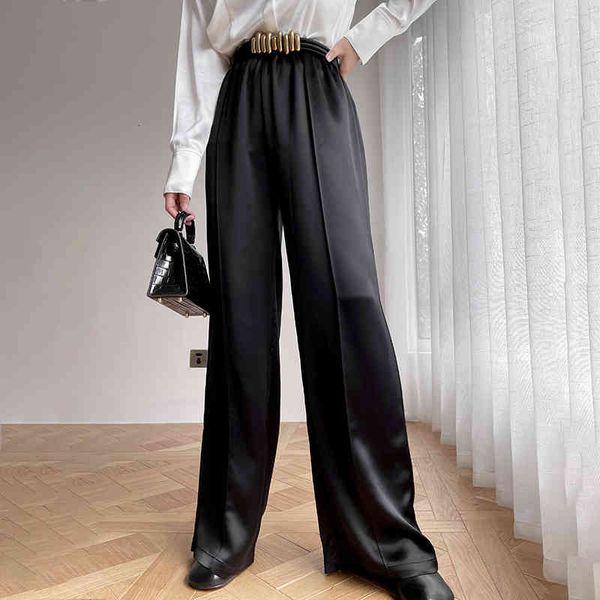

women's pants & capris wide leg pants, high waist silk satin loose, black, elegant, fashionable clothes, pants 2021, Black;white