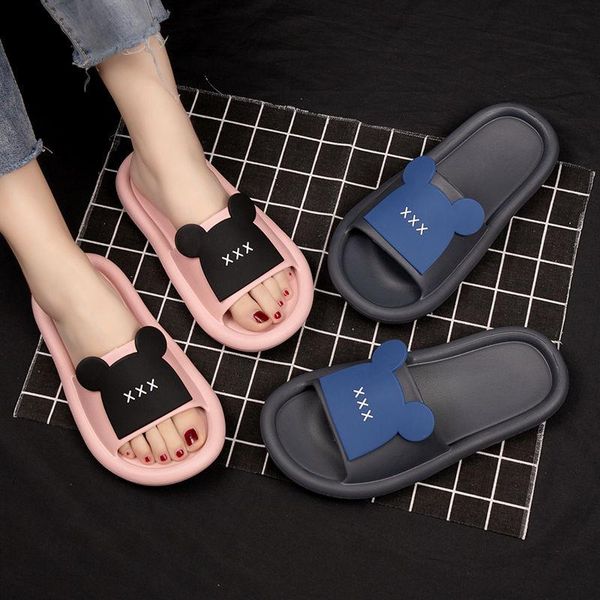 

slippers 2021 sliders shoes outdoor summer women thick-heeled soft-face ladies sandals cartoon, Black