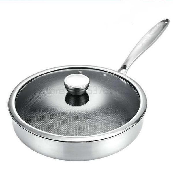

pans 304 food grade stainless steel multifunctional frying pan pot wok three-layer skillet griddle cooking grill smokeless cookware