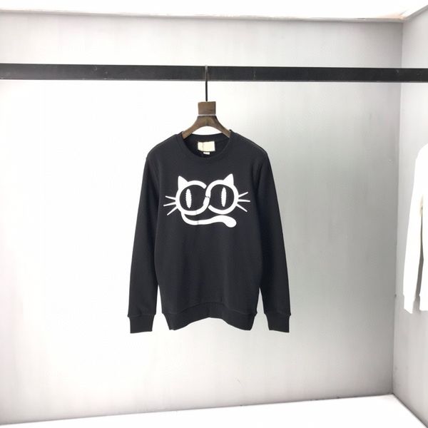

men's loose cotton sweatshirts ladies hoodies round neck cat letter printing couple casual fall/winter student sweaters 7568, Black