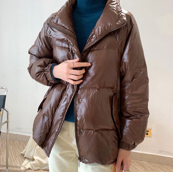 

women's down & parkas 2021 winter short bread white duck long sleeve jacket korean loose shiny coat, Black