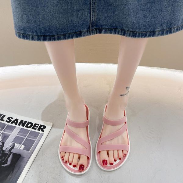 

slippers women's casual beach sandals flat hollow flat-heel shoes, Black