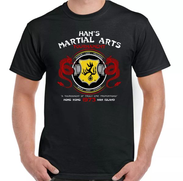 

enter the dragon t-shirt, bruce lee han men's martial arts mma gym tournament, White;black