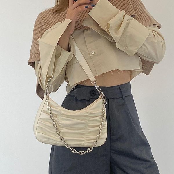 

evening bags small chain shoulder bag 2021 pleated pu leather women handbag fashion underarm stick messenger