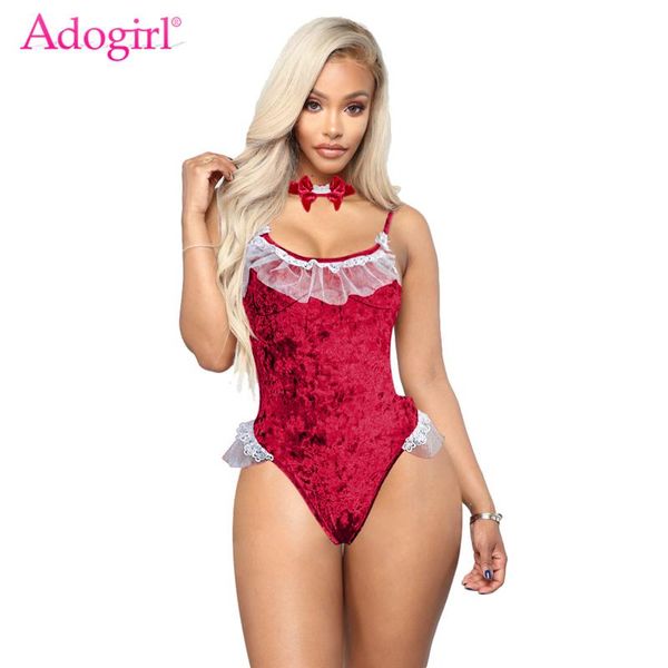 

adogirl lace lacy velvet bodysuit with bowknot necklace women nightclub spaghetti straps romper fashion jumpsuits women's & rompers, Black;white