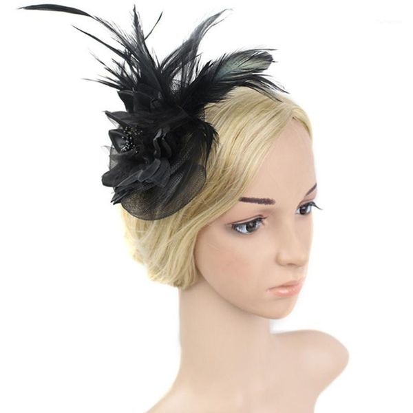 

wedding hat women hair band party accessory gift feather ribbon banquet vintage flower fascinator mesh knot fashion with clip1