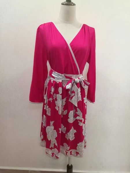 

casual dresses fashion 2021 spring summer designer luxury women's red flowers print 3/4 sleeve plus size xxl stretch jersey silk dress, Black;gray