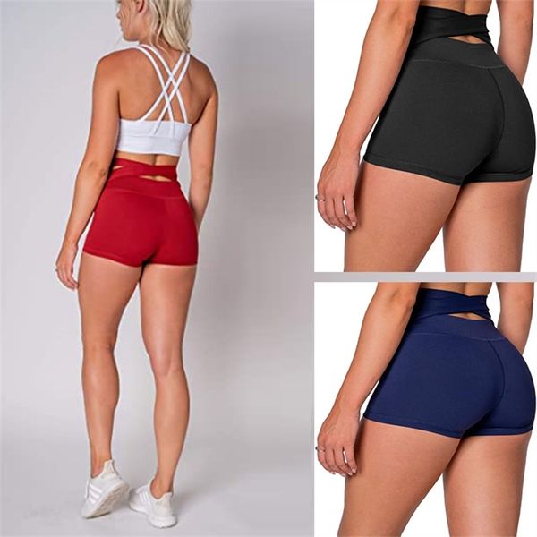 

back cross bandage high waist abdominal yoga shorts fitness pants, Black