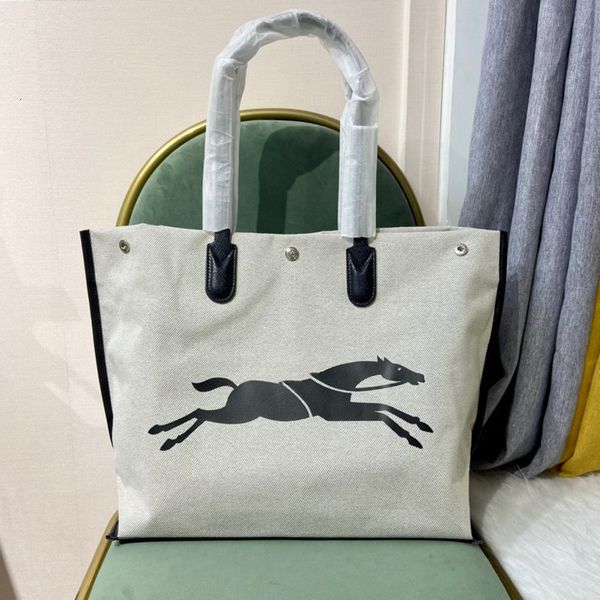 

new longyu canvas tote large capacity shopping bag mommy female cowhide splicing portable shoulder