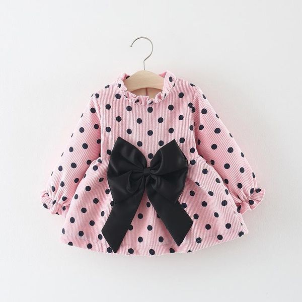 

girl's dresses 2021 spring baby girl bowknot dress casual long sleeve polka dot printed cute princess party toddler girls outfits, Red;yellow