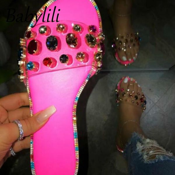 

slippers wild woven rhinestones transparent jelly shoes female flip flops mixed colors beach outdoor travel slides, Black