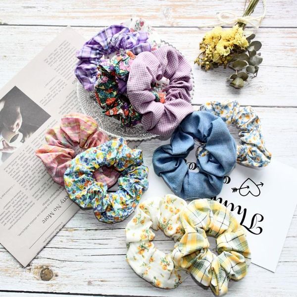 

hair accessories retro floral plaid scrunchies rope for women girls wild pastoral rubber band elastic bands fashion