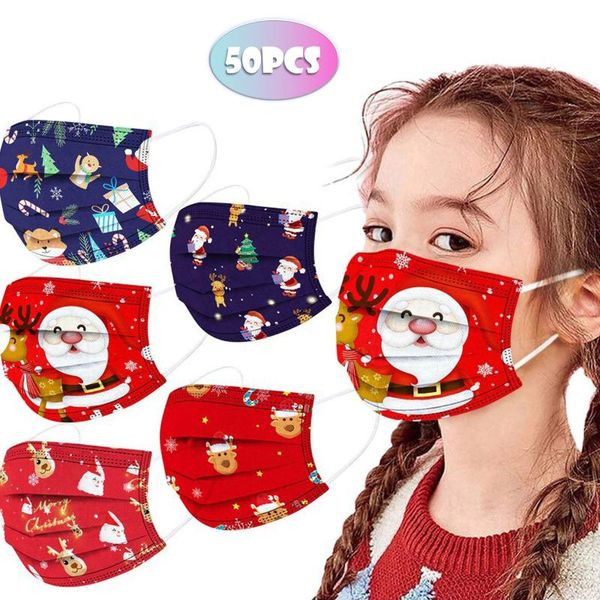 

party hats 50pcs mixed christmas printed mask disposable breathable prevent skin-friendly melt blown fabric cosply for children