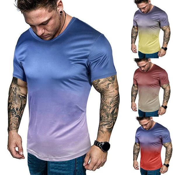 

men's t-shirts brand mens clothing fashion gradient print slim fit men t shirt summer o-neck fitness short sleeve t-shirt for man modis, White;black