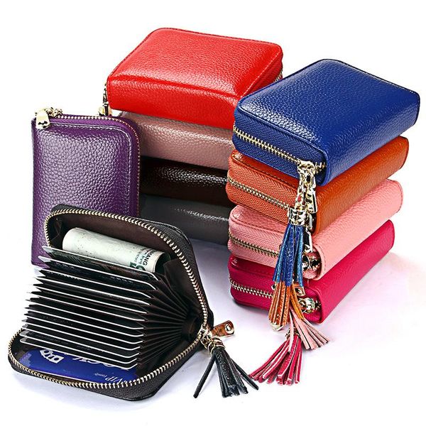 

card holders short id wallet genuine leather men business cards rfid high capacity credit holder purse porte carte, Brown;gray