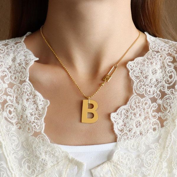 

chains minimalist initial big letter b necklaces for women vintage pendant necklace gold chain chokers custom jewelry, Silver