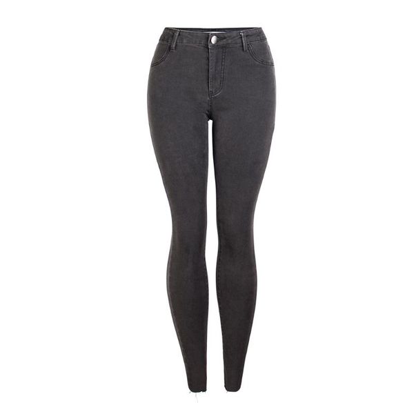 

simple small feet tassel jeans women's high waist slim pencil pants dark gray trousers, Blue