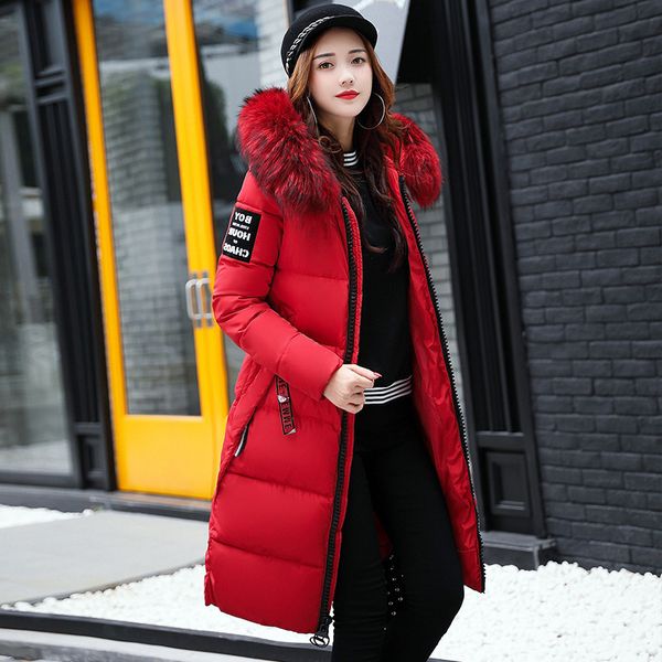 

winter ladies hooded jacket warm parker mid-length thick down 210515, Black