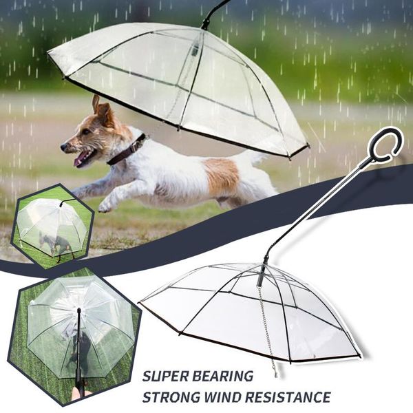 

dog apparel transparent pet umbrella portable built-in leash puppy dogs