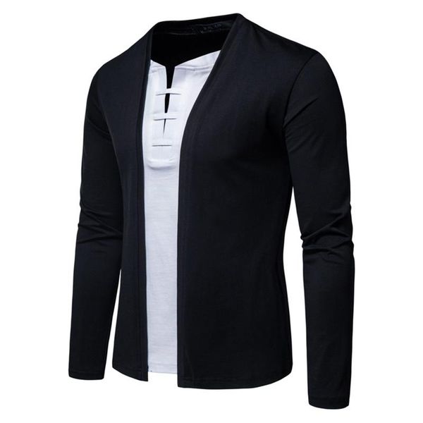 

men's casual shirts mens spring autumn shirt long sleeve cotton linen men loose collar button chemise homme false two pullover, White;black