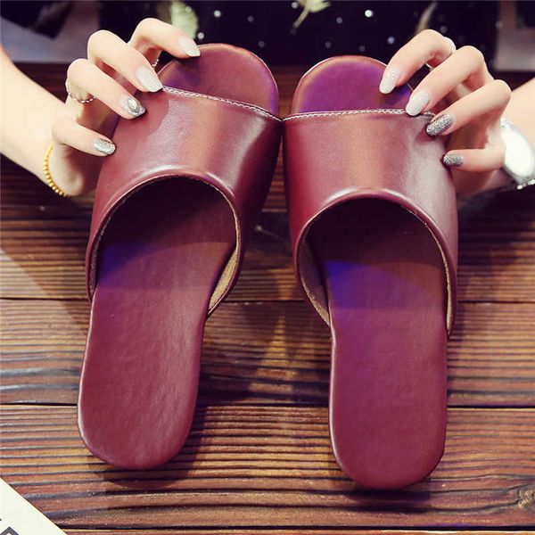 

summer leather slippers men shoes home women indoor house for women's slippers woman man slipper luxury soft flat shoes h0827, Black