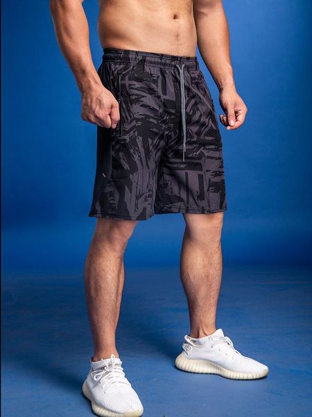 

running shorts summer camouflage for men sports loose breathable basketball training gym jogging pants zip pocket, Black;blue