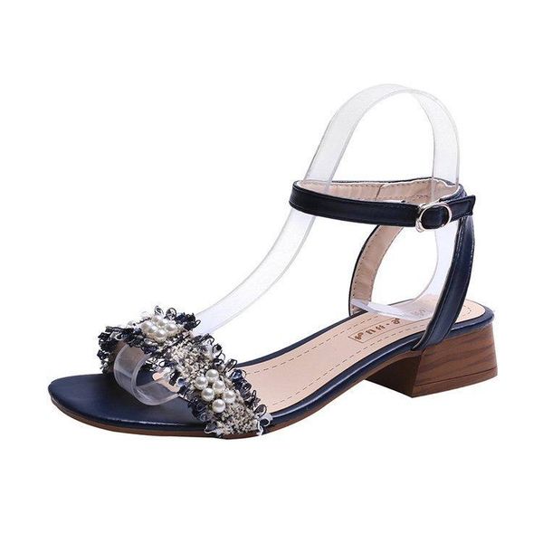 

dress shoes 2021 women med heels sandals fashion woman bead summer, Black
