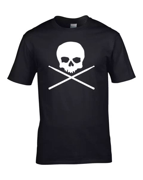 

skull and crossbones drum stick - graphic men's t-shirt, White;black