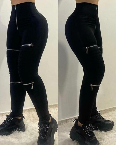 

women's pants & capris 2021 high waist zipper detail skinny, Black;white