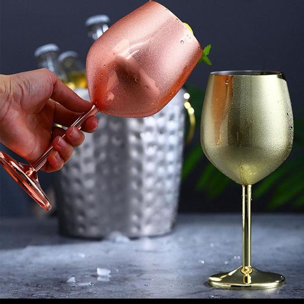 

wine glasses 500ml stainless steel red glass silver rose gold goblets juice drink champagne goblet for bar party barware kitchen tools