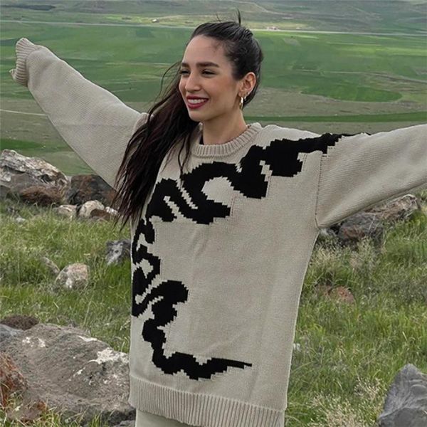 

women's sweaters harajuku tie dye print crew neck oversized sweater women autumn winter long sleeve knitted pullover korean fashion loo, White;black