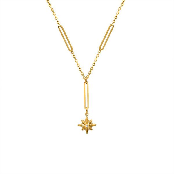 

chains bling zircon stone star power pendant necklace for women 18k real gold plated stainless steel paper clip choker 2021, Silver