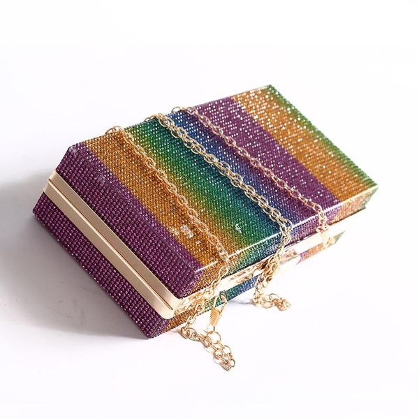 

raibow rhinestones crystal evening bags party wedding purses clutch gold chain for women