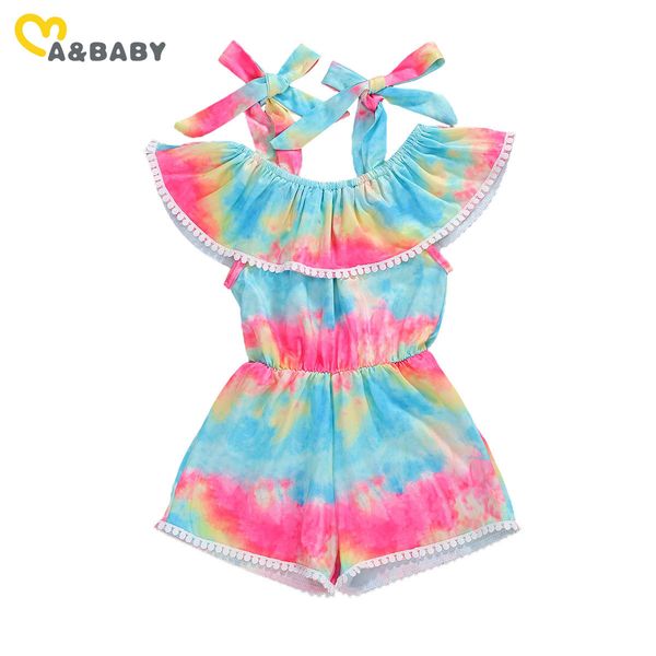 

1-6y toddler kid baby girls jumpsuit off shoulder rainbow ruffles romper children costumes 210515, Blue