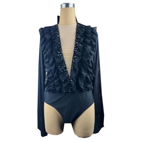 

stage wear black figure skating dress long-sleeved ice skirt spandex, Black;red