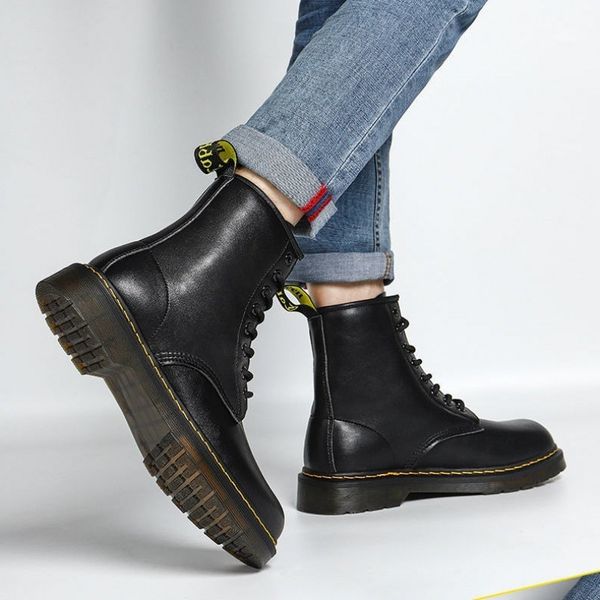 

new men's boots british and korean martin wo soft leather autumn winter tide shoes high top, Black