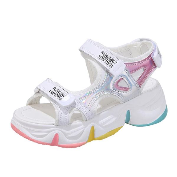 

transparent rainbow high heeled sandals female summer 2021 women thick bottom shoes wedge with open toe platform increased, Black