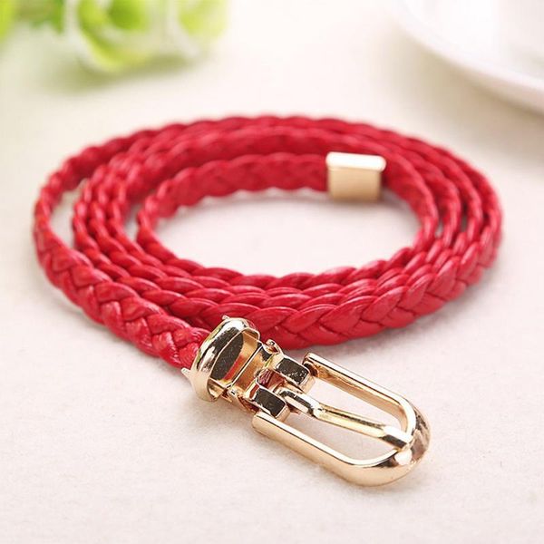 

belts pu leather belt women girdle skinny thin waist strap hand knit waistband accessories, Black;brown