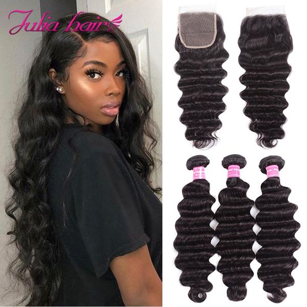 

human hair bulks brazilian loose deep wave bundles with closure part 3 or 4 remy weave, Black