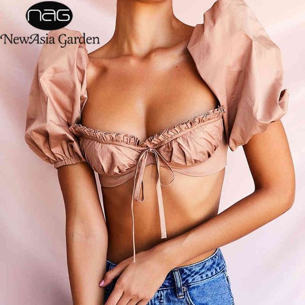 

newasia underwire corset women summer square collar vintage blusas push up padded bustier ruffles crop new 210413, White