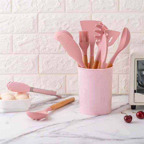 

shovel storage barrel silicone kitchenware 12 sets frying non stick spatula cooking set kitchen utensils